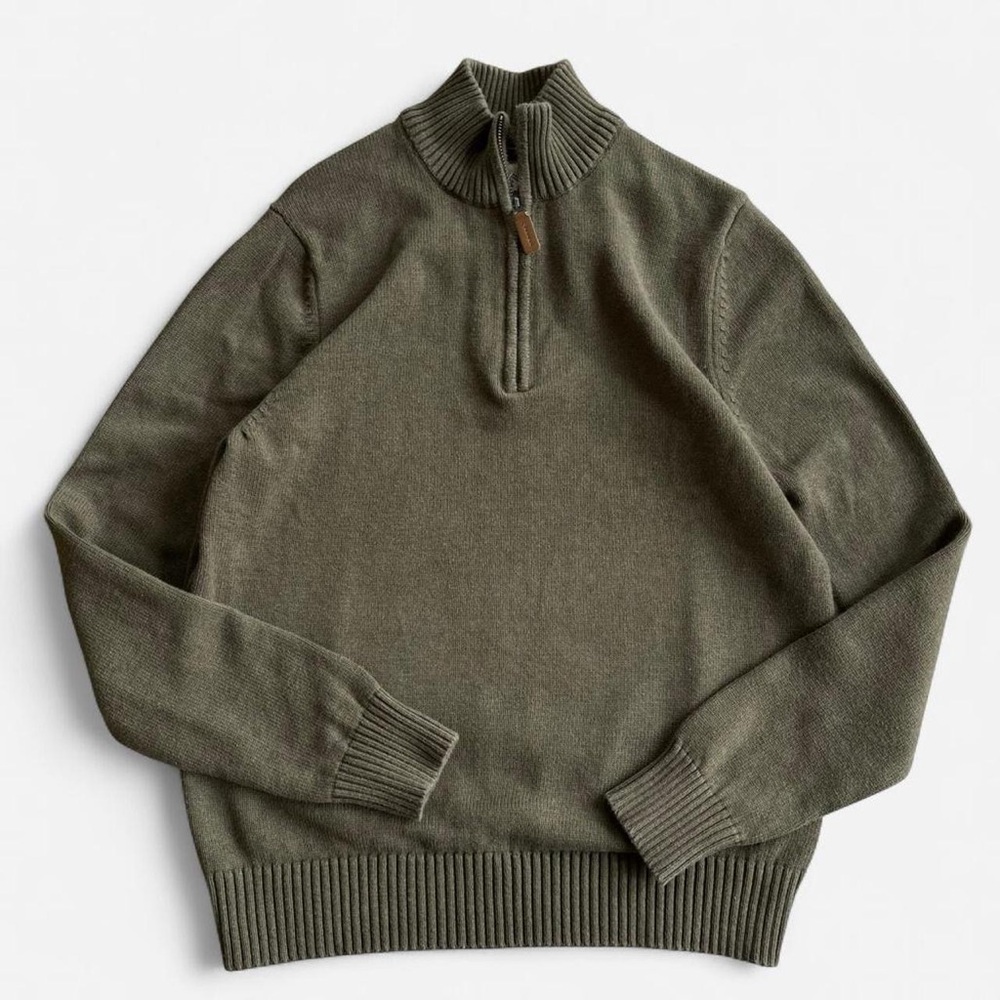 St. John’s Bay Earthy Green Quarter Zip Mockneck Cotton Knit Sweater